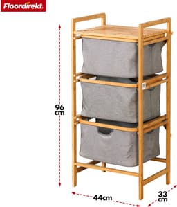 FLOORDIREKT Wasmand Missouri - Bamboe Wasverzamelaar - Met 3 Vakken - Voor Vuile Was - Houten Wassorteerder Met Wasbox - Grijs & Bamboe-Kleuren — thumbnail 3