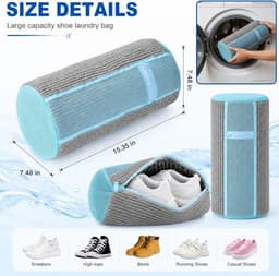 Dikke schoenwaszak, verpakking van 2 stuks, met netvak aan de buitenkant, herbruikbare waszak voor wasmachine en droger, 360° pluche reiniging, beschermhoes voor sneakers, gymschoenen, ideaal — thumbnail 5