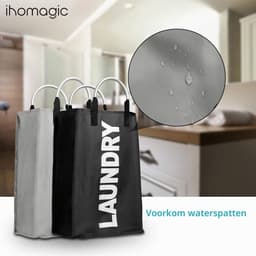 2 stuks opvouwbare wasmanden van stof, 40 liter, draagbare opbergtas met handgrepen, opbergtas voor badkamer, thuis of op reis, lichtgrijs + zwart — thumbnail 4