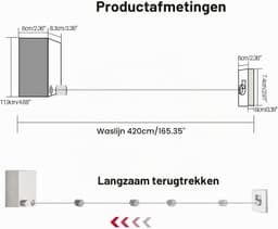 Intrekbare Waslijn - Zilver - 4,2 m - Heavy Duty Wandmontage - Voor Binnen en Buiten — thumbnail 5