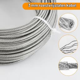 Waslijn voor Buiten - 50 m - 3 mm - Roestvrij Staal met PVC Coating - Voor Buitengebruik — thumbnail 2