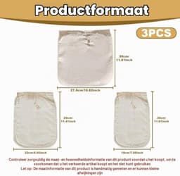 Notenmelkzak - Natuurlijke kleur - 18 x 30 cm - Katoenen Filterzak met Trekkoord - Voor Koken en Keuken — thumbnail 3