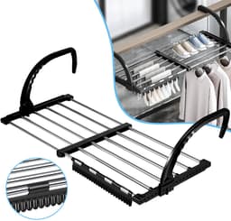 Radiatordroger - Uitbreidbare Wasdroger - Hangrail Boven De Deur - Radiator Wasrek - Wasdroogrek Van Roestvrij Staal — thumbnail 2