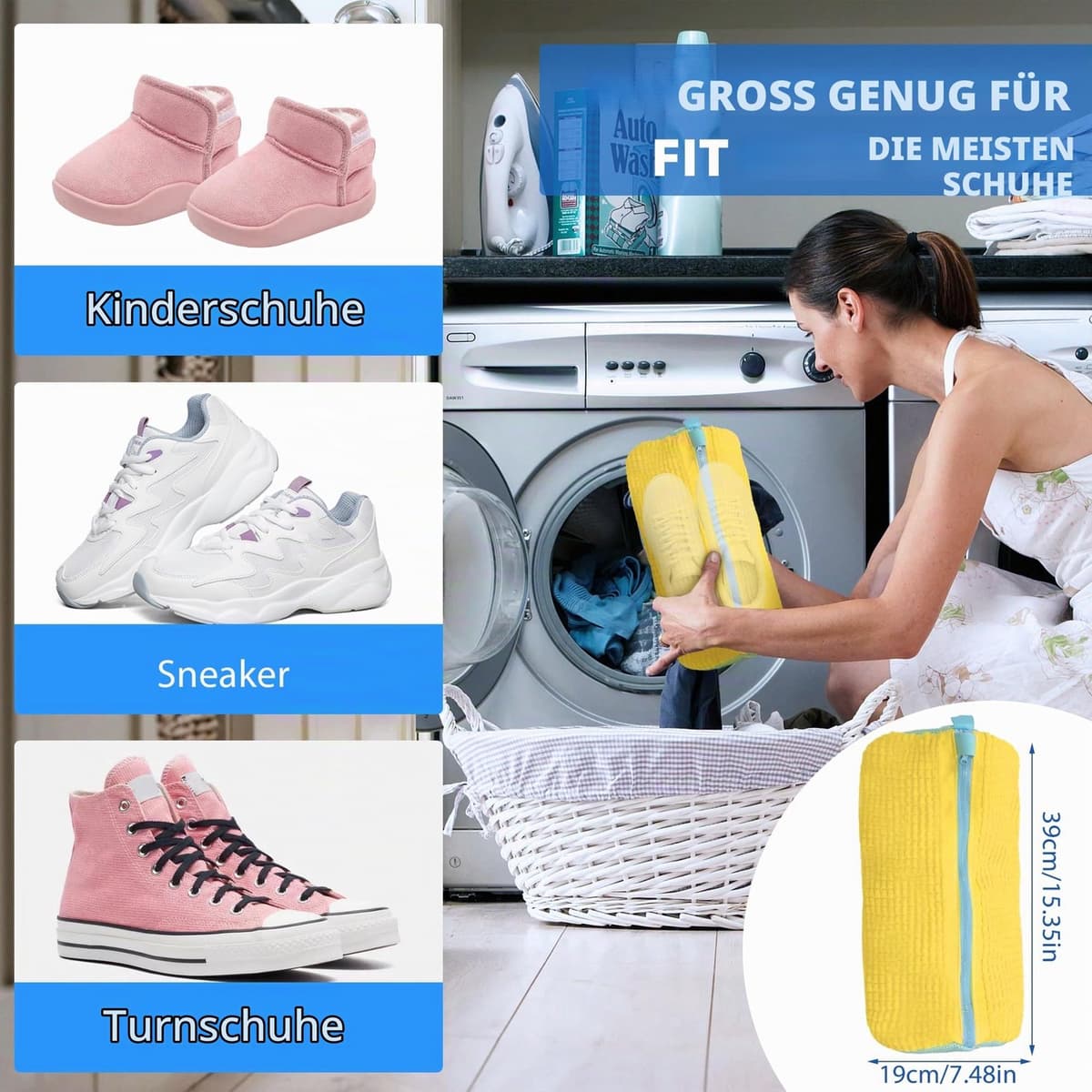 Schoenenwaszak - Voor wasmachine - Anti-vervorming met ritssluiting - Geel - 1 stuk — afbeelding 1