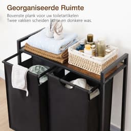 KLS® Wasmand 2 Vakken - Wasmand - Wasbox met 2 Vakken - Zwart - 73cm x 30cm x 73cm — thumbnail 3