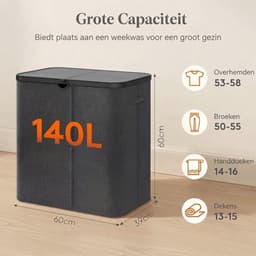 KLS® Wasmand 2 Vakken - Wasmand - Wasbox met 2 Vakken - Zwart - 60cm x 40cm x 67cm — thumbnail 5
