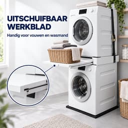 ProductXpert Stacko™ - Stapelkit & Anti Trillingsmat voor Wasmachine en Droger - Tussenstuk - Uitschuifbare Plank met Handdoekhouder - Wit - AntiSlip - Geluidsdempende Antislip Mat - 620 x 620 x 10 mm — thumbnail 3