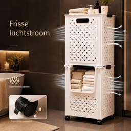 2 Opvouwbare Wasmanden met Wieltjes – Stapelbare Wassorteerder met Handdoekrek, Ventilatiegaten en Uitschuifbare Mand. — thumbnail 5