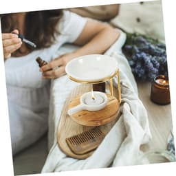 1set Tealight Wax Warmer Met Basis Ijzeren Frame Ceramische Aromatherapie Verwarmer Voor Scented Wax Geschikt Voor Woonkamer Slaapkamer Kantoor — thumbnail 2