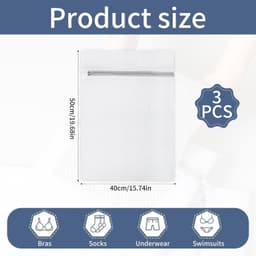 Duurzame Waszakken Set van 3 met Rits - Maat 50x40cm voor Bescherming van Kleding, Anti-verstrikking en Ideaal voor Reizen en Opslag — thumbnail 5