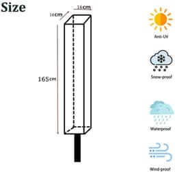 2 stuks - Droogmolenhoes - 165*16*16cm - Droogmolen Hoes - Hoes voor Droogmolen - Beschermhoes voor droogmolen - Roterende Waslijn Afdekking - Stofhoes - Beschermhoes - met ritssluiting - Waterdicht - UV-Bestendig - Stofdicht - zwart — thumbnail 4