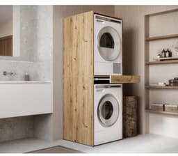 Wasmachinekast met Bord - Opzetkast voor Wastoren - Ruimte Besparen - Uittrekbare Plank - 187x65x66 cm - Eiken Goud — thumbnail 2