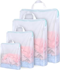 Set van 4 waszakken in verschillende maten, herbruikbare reiswaszakken met rits, ideaal voor kleding, beddengoed en accessoires, maten 20x30 cm tot 60x50 cm — thumbnail 1
