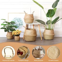2 stuks zeegras opbergmanden geweven opbergmand met handvat, zeegras plantenpot mand rieten plantenbak opvouwbare speelgoed wasbuik mand, ronde opbergmand voor planken(L 32×28cm) — thumbnail 2