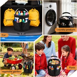 2-delig, inklapbaar, 17 liter, huishoudhulp met 6 vakken, van 600D Oxford, trapmand, trapmand voor tuin, outdoor en winkelen, draagbare opbergmand, zwart — thumbnail 2