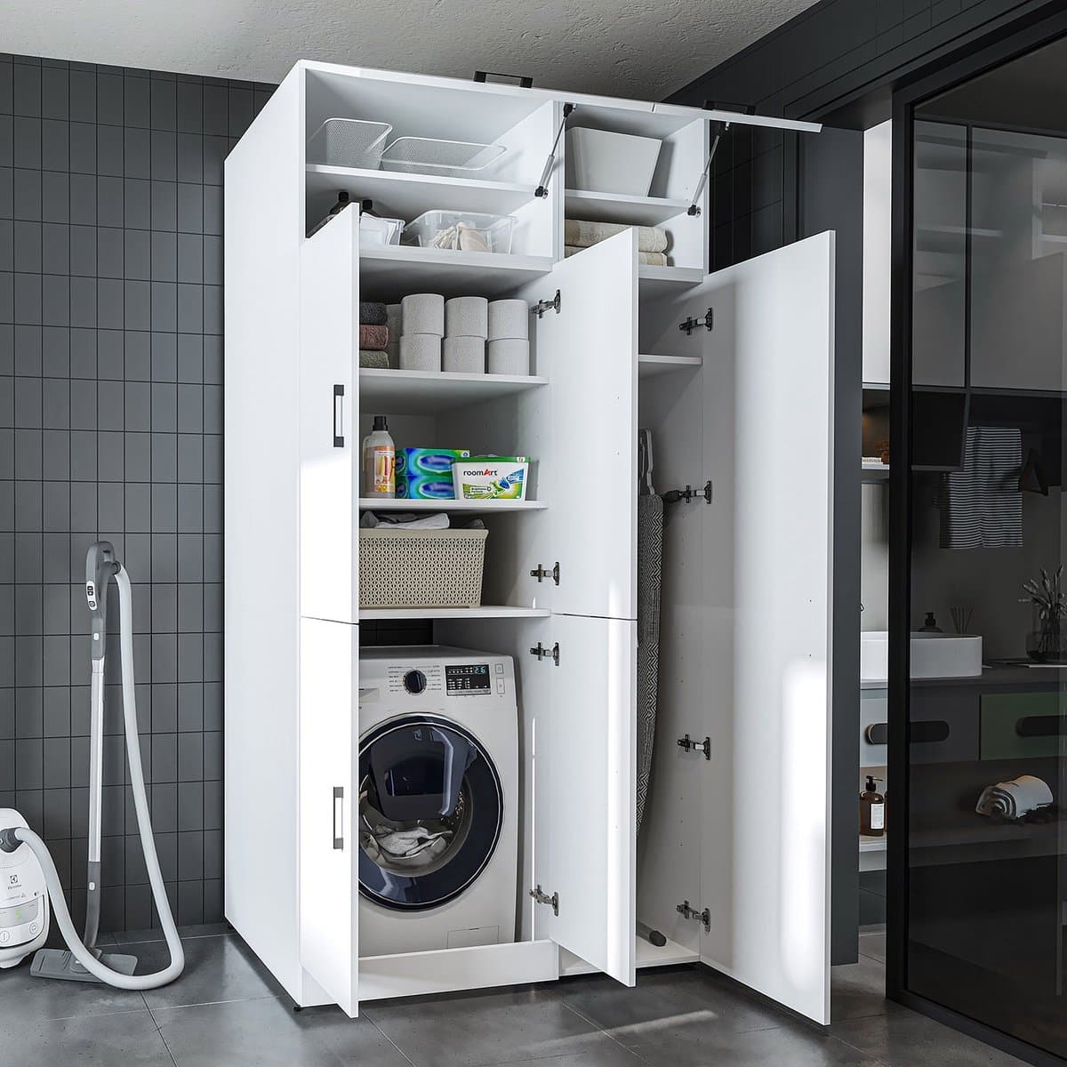 Roomart DORA-II Wasmachine Ombouwkast 115x230 cm met Opzetkast - Wit — afbeelding 1