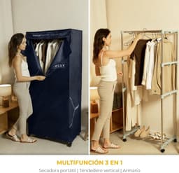 Draagbare Elektrische Wasdroger 1200W - XXL Droogkast tot 15 kg - Opvouwbare Kledingdroger met 180 Min Timer en 3 Standen - Stil en Multifunctioneel als Droger, Kast en Wasrek - Blauw — thumbnail 3