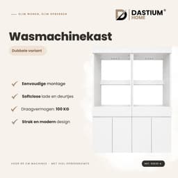 Dastium Home - Dubbele Wasmachinekast - Wasmachine Ombouw - Wasmachine Verhoger met Lade - Wasmachineverhoger met Kastjes - Wasmachine Sokkel Wit — thumbnail 2