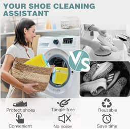 2-delige schoenwaszakken - Speciale waszakken voor schoenen – Herbruikbaar – Voering van microvezel – Geschikt voor wasmachine en droger – Geschikt voor de meeste schoenen – Geel – 39 x 20 cm — thumbnail 3