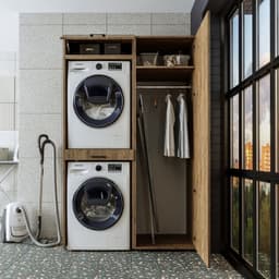 Roomart DUO-I Wasmachine Ombouwkast 127x240 cm - met Hoge Kast 60 en Uittrekblad - Eiken — thumbnail 4