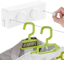Uitschuifbaar Wasrek Dubbele Waslijn voor Binnen en Buiten - Wandmontage Wit — thumbnail 1