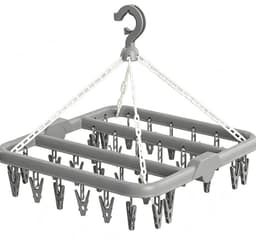 Hangend droogrek met 32 ​​knijpers — Veelzijdig rek voor sokken, ondergoed en kleine kledingstukken — Hoog draagvermogen, draaibare haak, stevige grip — Opvouwbaar, draagbaar en ruimtebesparend — 32 x 32 x 35 cm — thumbnail 1