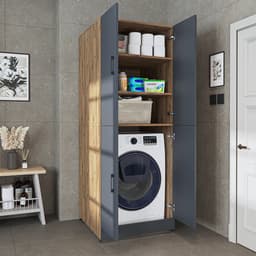 Roomart DORA-II Wasmachine Ombouwkast 70x186 cm - Antraciet Eiken — thumbnail 2