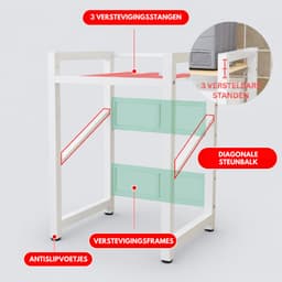Livista Wasmachinerek - Wasmachine kast - Badkamerrek – Ruimtebesparende Wasmachine Organizer – Stalen Frame – 3 Hoogtestanden – Water-, Kras- en Hittebestendig Werkblad – Antislip Voetjes – 200 kg Draagvermogen - Wit/Hout — thumbnail 3