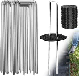 Set van 50 Grondankers met 50 Gegalvaniseerde Metalen Ringen voor Tuin, Camping en Onkruiddoek — thumbnail 1