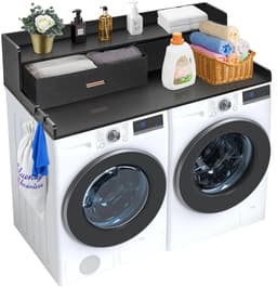 Veya Wasmachine opbouwmeubel - Wasmachine ombouw - Wasmachine kast - Zwart - 37×70cm werkblad - Met 2 lades - Draagkracht 113 kg — thumbnail 1