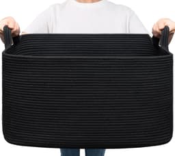 Gevlochten wasmand, zwarte wasmand, gevlochten mand, opbergmand voor babyspeelgoed, vierkante wasmanden, opbergmand voor dekens, kussens, wasmand voor — thumbnail 1