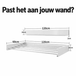 Lacardia Wanddroogrek Inklapbaar 120 cm - Wasrek Hangend - Wit - Wandgemonteerd Droogrek met 7,2 Meter Drooglengte — thumbnail 2