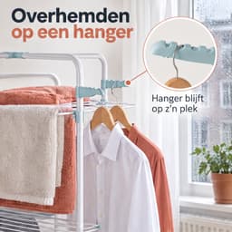 Cheqo® Droogtoren 30 Meter - Droogrek op Wieltjes - Wasrek Inklapbaar - Verrijdbaar Wasdroogrek met 3 Etages - Wastoren Staand met Haken voor Kledinghangers - Droogrek Toren - Wasrek voor Binnen met Zwenkwielen - Ruimtebesparend - Wit — thumbnail 2