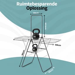 STAUS&BACH Aeriq Flex - Droogrek met knijpers en wasknijperzakje - 25.99m - Inklapbaar Wasrek - Staal - Mat zwart — thumbnail 2