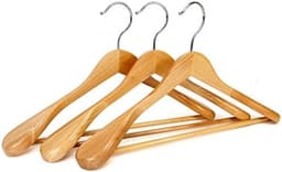 PromoHome 5 stuks houten kledinghangers met antislip broekstang - Brede schouder ondersteuning voor zware jassen en pakken - Natuurlijke houtkleur — thumbnail 1