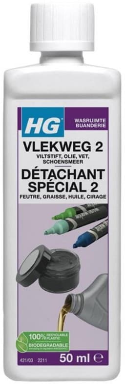 1 x HG - Wasruimte - Vlekweg 2 - Biologisch Afbreekbaar - 50 ml - Vlek Weg - Vlek Veranderen - Vlek Verwijderen - Vlek Op Textiel - Vet Weg — thumbnail 1