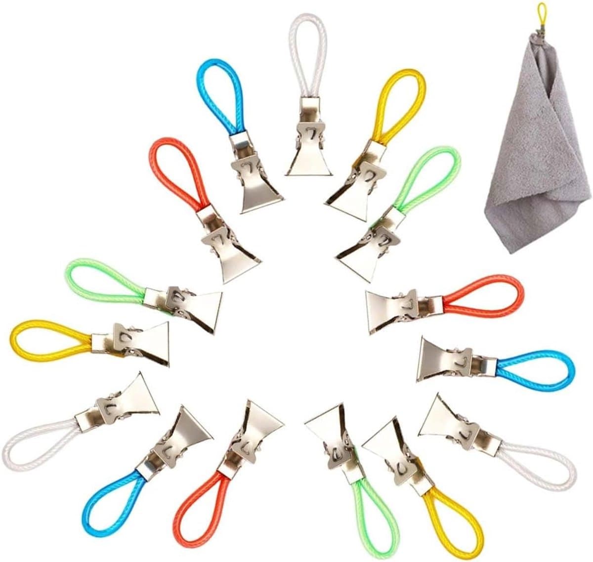 Pack of 15 Plastic and Chrome Metal Towel Racks - Bath Sponge - Kleurrijke Clips voor Kleding - Clips voor Pothouders en Keukenhanddoeken (5 Kleuren) — afbeelding 1