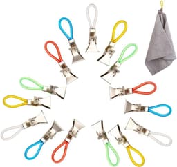Pack of 15 Plastic and Chrome Metal Towel Racks - Bath Sponge - Kleurrijke Clips voor Kleding - Clips voor Pothouders en Keukenhanddoeken (5 Kleuren) — thumbnail 1