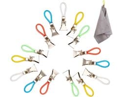 Pack of 15 Plastic and Chrome Metal Towel Racks - Bath Sponge - Kleurrijke Clips voor Kleding - Clips voor Pothouders en Keukenhanddoeken (5 Kleuren)