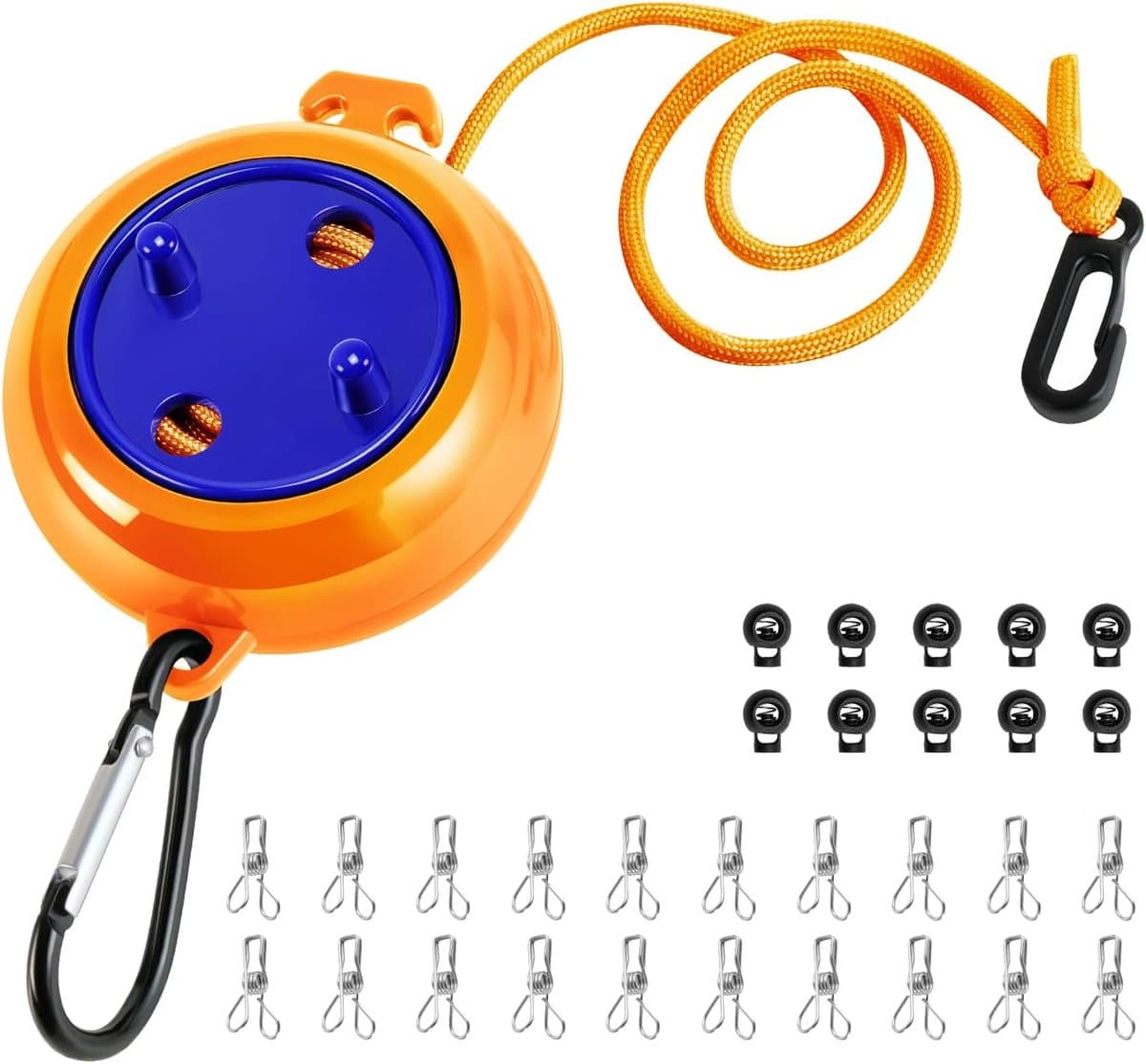 Ynkkvre-Camping Waslijn Set – Draagbare en Verstelbare Drooglijn tot 10 m – Inclusief Winddichte Clips en Wasknijpers – Voor Binnen en Buiten — afbeelding 1