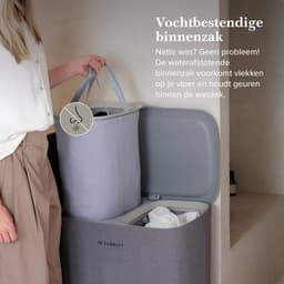 Jubbly® - Wasmand - Wassorteerder - Wasmand met Deksel - Wasmand 2 vakken - Wasmand opvouwbaar - Wasbox - 90 Liter - Grijs - The Splitsmart — thumbnail 4