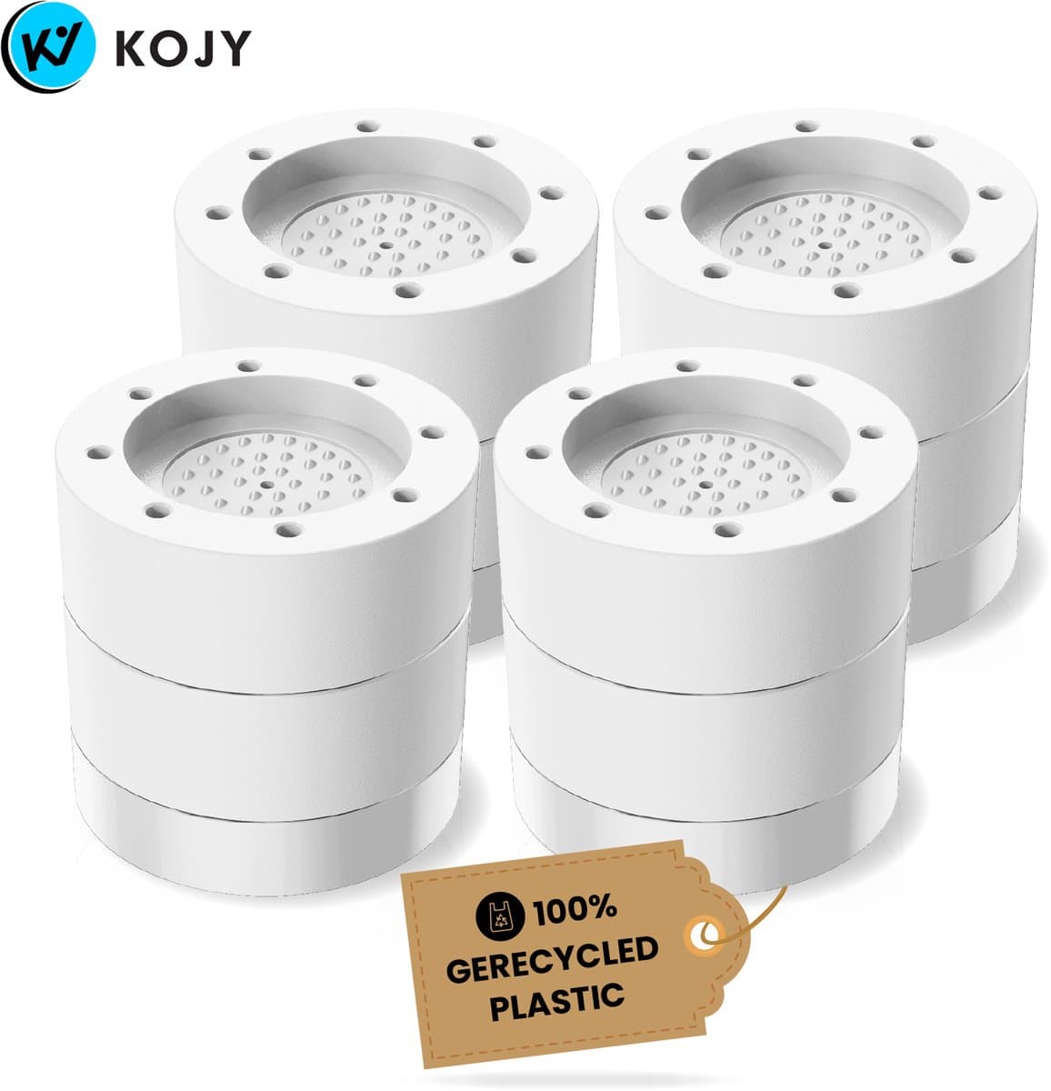 KOJY Wasmachine Trillingsdempers - Verhoger - 8 Stuks - Stapelbaar - Wit - voor Wasmachine en Wasdroger — afbeelding 1