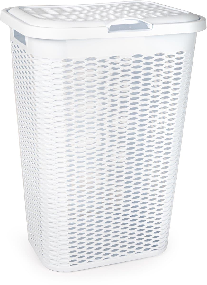 Plasticforte Wasmand Ventilation - met deksel - wit - kunststof - 51 liter - 43 x 35 x 61 cm - Badkamer - Wasgoed - Nieuw design - Zeer stevig — afbeelding 1