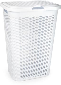 Plasticforte Wasmand Ventilation - met deksel - wit - kunststof - 51 liter - 43 x 35 x 61 cm - Badkamer - Wasgoed - Nieuw design - Zeer stevig — thumbnail 1