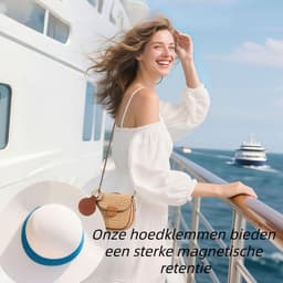 2-delige hoedenclip, magnetische hoedenclip, rugzakhaak, accessoires, zonnehoed, magnetische hoedenclip, draagbaar, wit + bruin — thumbnail 2