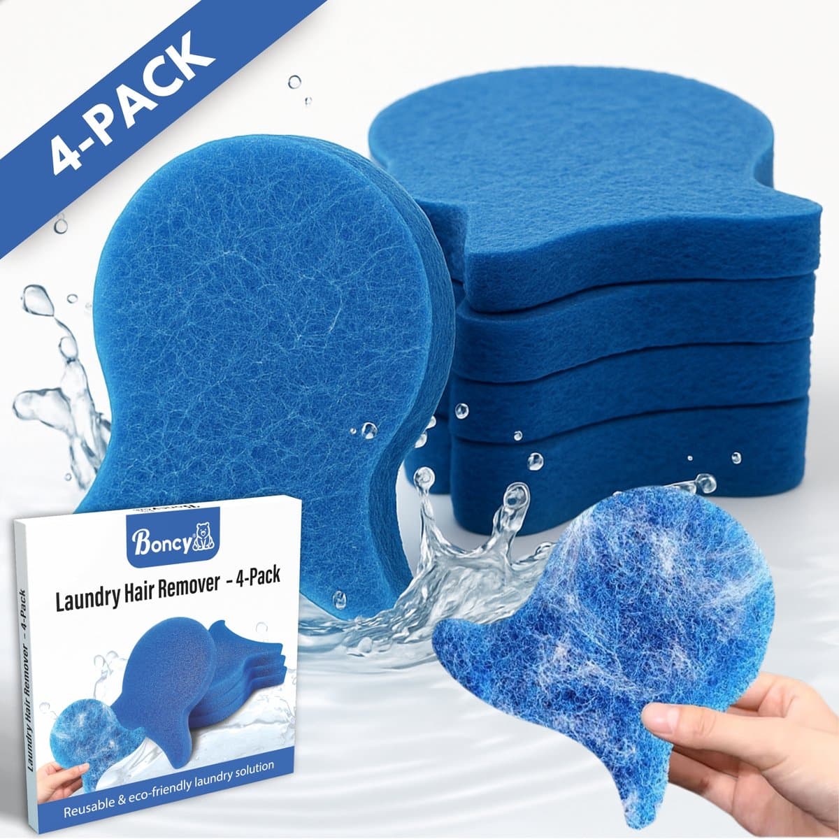 Boncy® Drogerballen 4 stuks Blauw - Droger Ballen Haarverwijderaar voor Wasdrogers & Wasmachine - Haarvanger Wasbollen - Anti Haar Droogballen - Wasdrogerballen - Wasballen Pluizenverwijderaar Huisdieren Wasmachine Pluis Wasbol — afbeelding 1