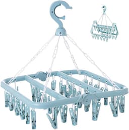 Droogrek voor Kleding 1 Stuk - Opvouwbaar Droogrek met 32 Draaibare Clips - Vierkant Ontwerp 360° Draaibare Haak - Ideaal voor Sokken Handdoeken en Handschoenen - Compacte Afmeting 32 x 32 x 32 cm - Lichtblauw — thumbnail 2