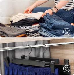 10-pack broekhangers, ruimtebesparende rokhanger met 360° draaibare haak, verstelbare clip, broekhanger, kledinghanger, zwart — thumbnail 5
