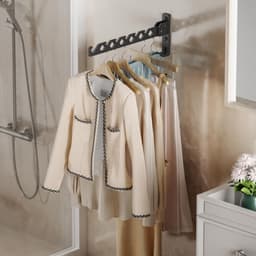 Aan de muur bevestigd droogrek, zwart droogrek, kledinghaak aluminium, intrekbaar, opvouwbaar, binnen wand gemonteerd droogrek, ruimtebesparend, wasruimte slaapkamer, zwarte 2-delige set — thumbnail 2