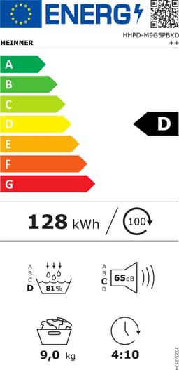 Heinner HHPD-M9G5PBKD++ Warmtepompdroger – 9 kg – 16 Programma’s – Anti-kreuk – Trommelverlichting – LED-display – Wit – 5 Jaar Garantie — thumbnail 2
